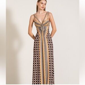 RANNA GILL Spandex Sweetheart Neck Boca Geometric Print Maxi Dress NWT